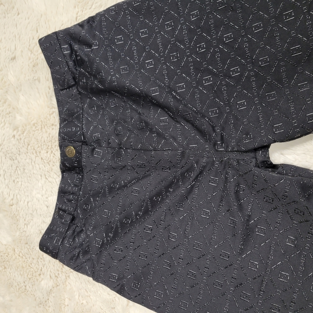 Vintage Fendi FF Zucca Monogram Embossed Pants Black Straight Leg Y2K Designer - Picture 4 of 12